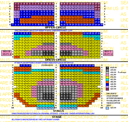 Phoenix Theatre price seating plan Monday to Wednesday from August 2020