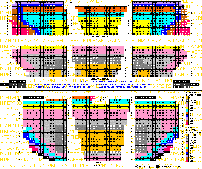 London Palladium. Cinderella. Prices seating plan in colour coded number grid format.